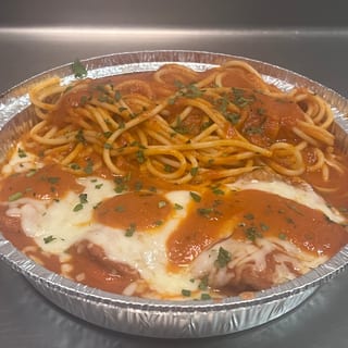 Eggplant Parmigiana over Pasta